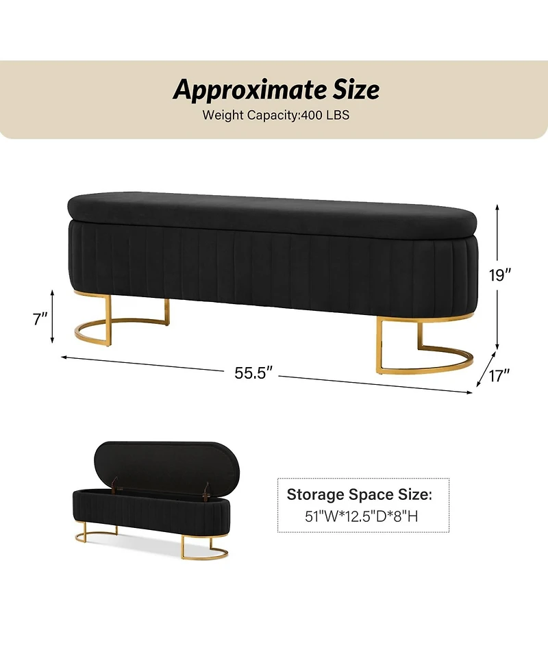 Raquel Storage Bench with Metal Legs and Channel Tufted