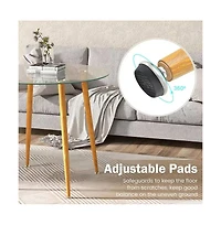 Slickblue Modern Round Glass Top Dining Table with Wood-Look Base for Stylish Dining