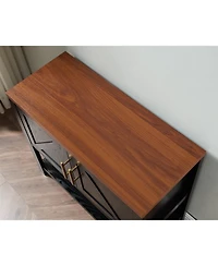 Slickblue Modern 2 Drawer Wooden Storage Console Table Black/Walnut