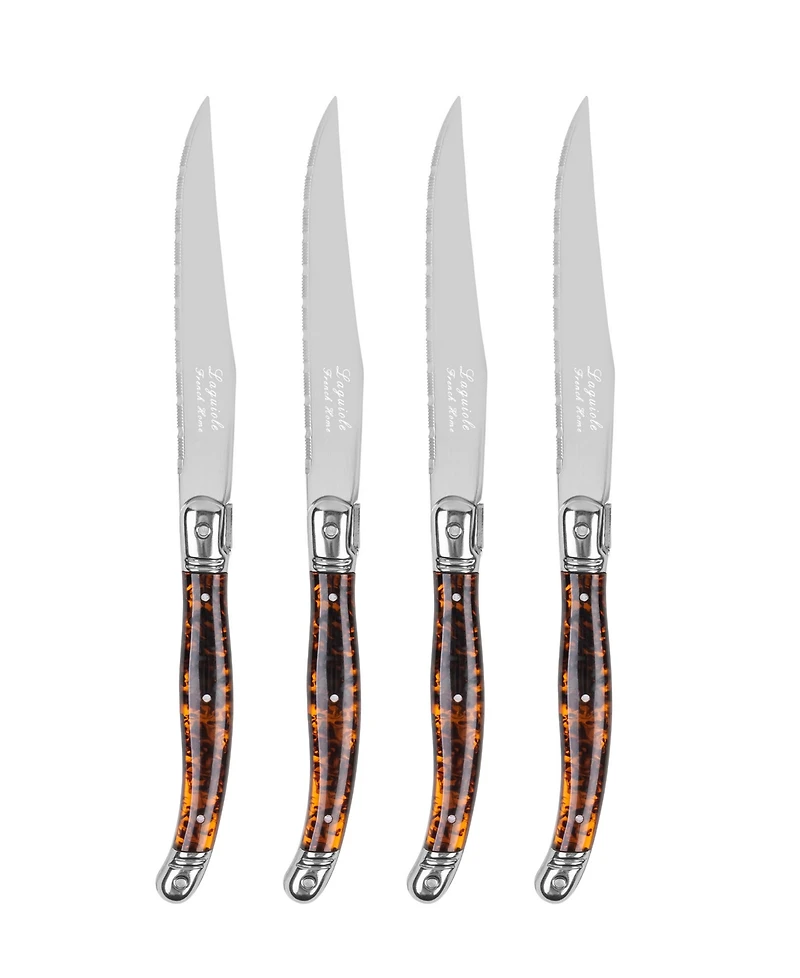 French Home Laguiole Connoisseur 4-Piece Steak Knife Set with Tortoise Handles