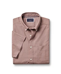 Charles Tyrwhitt Men's Slim Fit Light Button-Down Collar Non-Iron Stretch Poplin Mini Gingham Short Sleeve Shirt