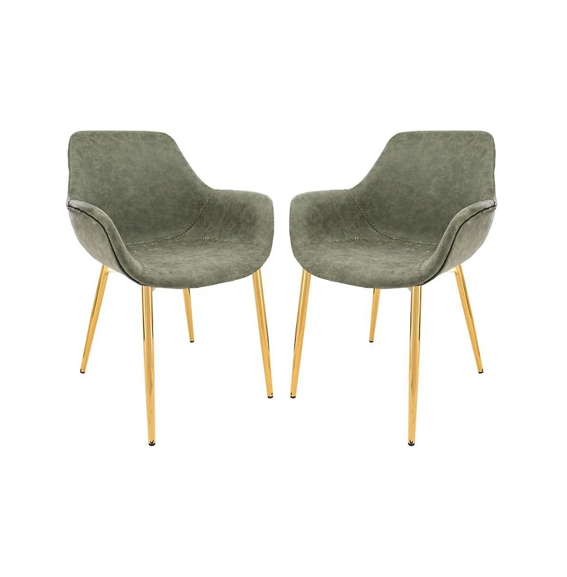 LeisureMod Markley Modern Leather Dining Arm Chair With Gold Metal Legs Set of 2