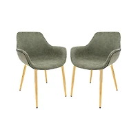 LeisureMod Markley Modern Leather Dining Arm Chair With Gold Metal Legs Set of 2