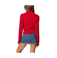 Edikted Womens Ryn Zip Up Cable Knit Cardigan
