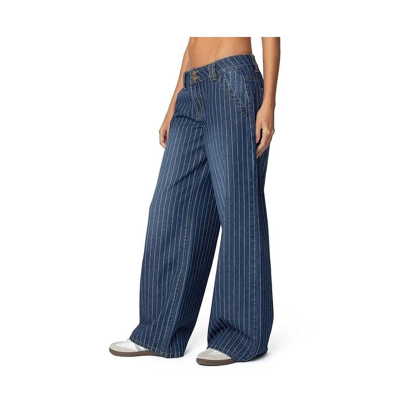 Edikted Womens Cory Striped Low Rise Jeans