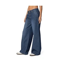 Edikted Womens Cory Striped Low Rise Jeans