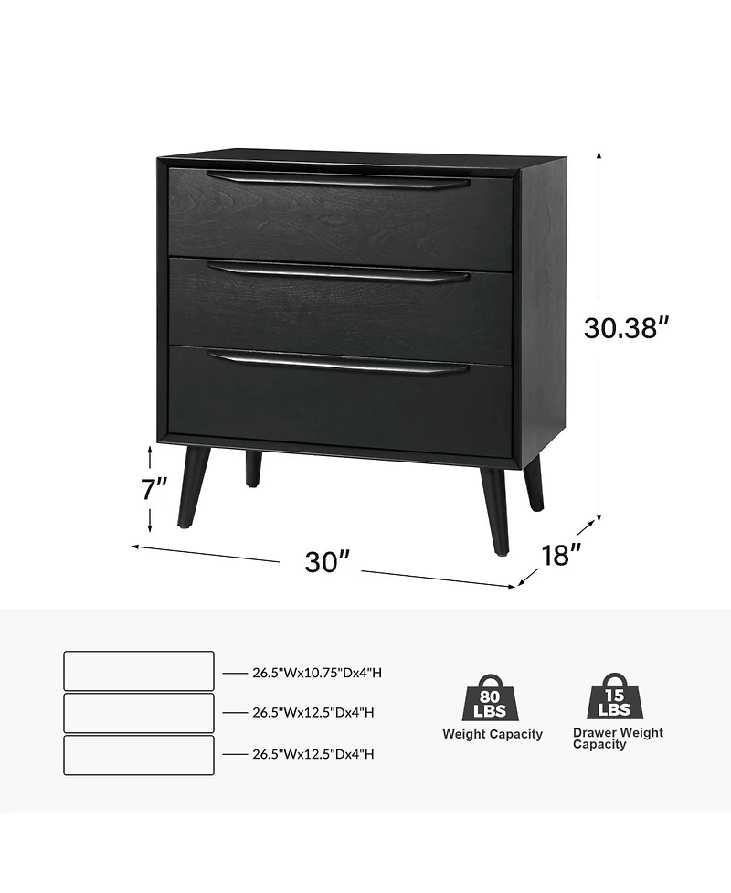 Hulala Home Zahira Mid-Century Modern 3 - Drawer Accent Chest with Solid Wood Handles and Legs