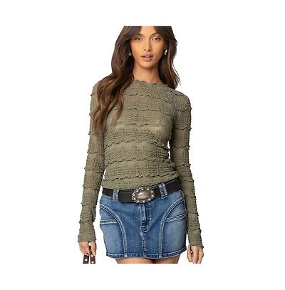 Edikted Womens Daisey Textured Sheer Lace Top