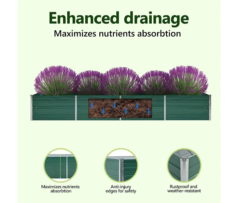 Garden Raised Bed Galvanized Steel 126"x31.5"x17.7" Green