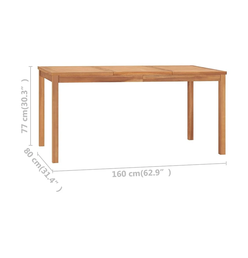 vidaXL Patio Dining Table 63"x31.5"x30.3" Solid Teak Wood