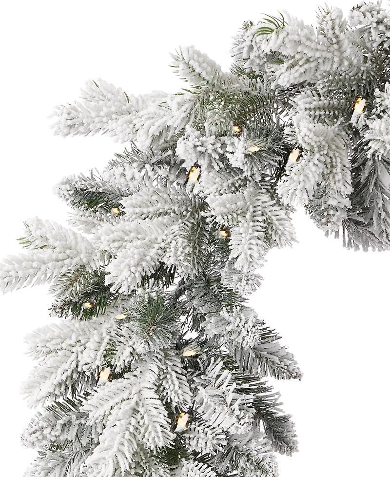 Seasonal 9ft Shadow Woods Flocked Spruce Wreath, 50 Warm Led Lights
