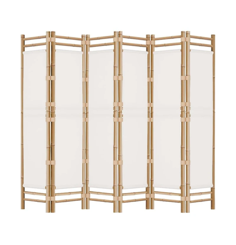 Folding 6-Panel Room Divider 94.5" Bamboo and Canvas