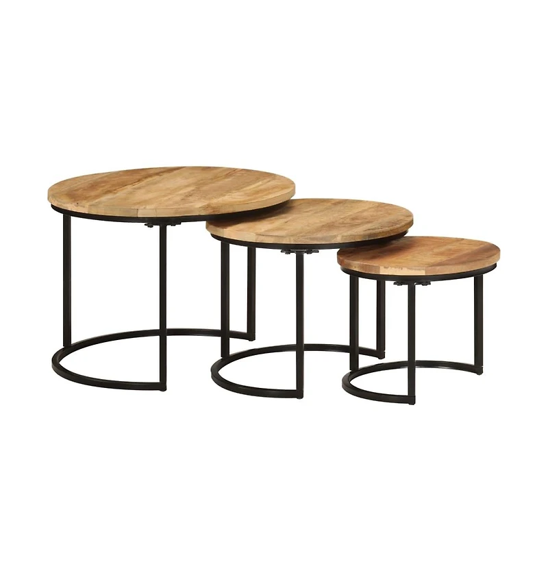 vidaXL Nesting Tables 3 pcs Solid Rough Wood Mango