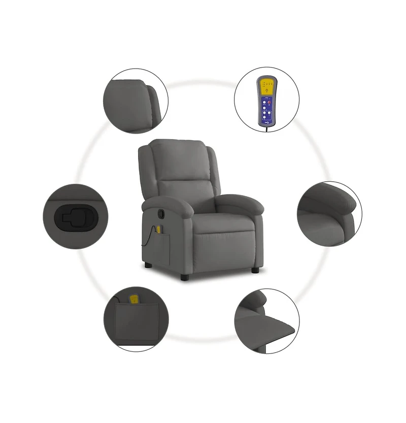 vidaXL Massage Recliner Chair Gray Real Leather