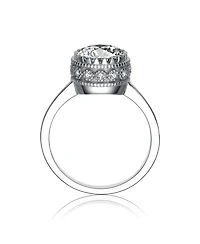 White Gold Plated Sterling Silver Cubic Zirconia Round Halo Ring