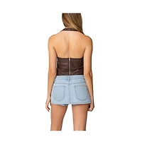 Edikted Womens Draped Faux Leather Halter Top