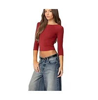 Edikted Womens Mary Quarter Sleeve Wide Neck Top