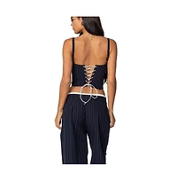 Edikted Womens Pinstripe Peekaboo Drawstring Corset