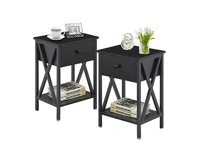 Slickblue Set of 2 Rustic Nightstands - 1 Drawer Design in Warm Wood Finish