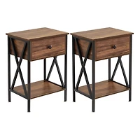 Slickblue Set of 2 Rustic Nightstands - 1 Drawer Design in Warm Wood Finish