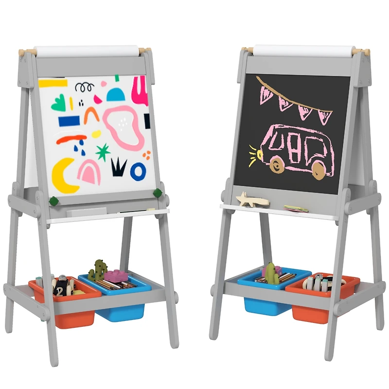 Qaba Double Sided Art Easel for Toddlers with board & Chalkboard