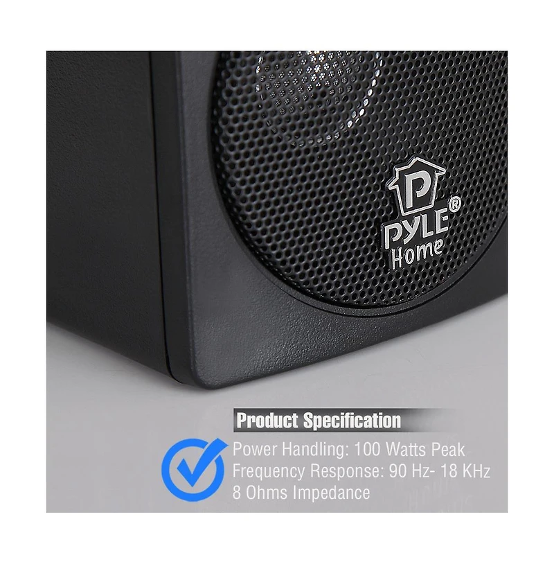 Pyle 3" Mini Cube Bookshelf Speakers, Full Range, 100W Power, Black (Pair)