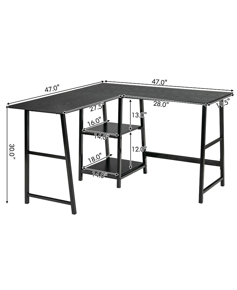 Gouun L-Shaped Corner Computer Desk with Spacious Desktop and Storage Shelves