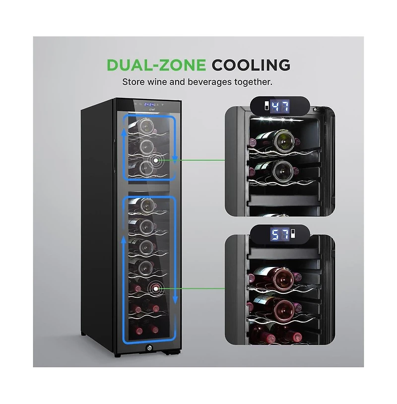 NutriChef Wine Chilling Refrigerator, 27-Bottle Capacity, Digital Touch Control, Compressor Fan Cooling
