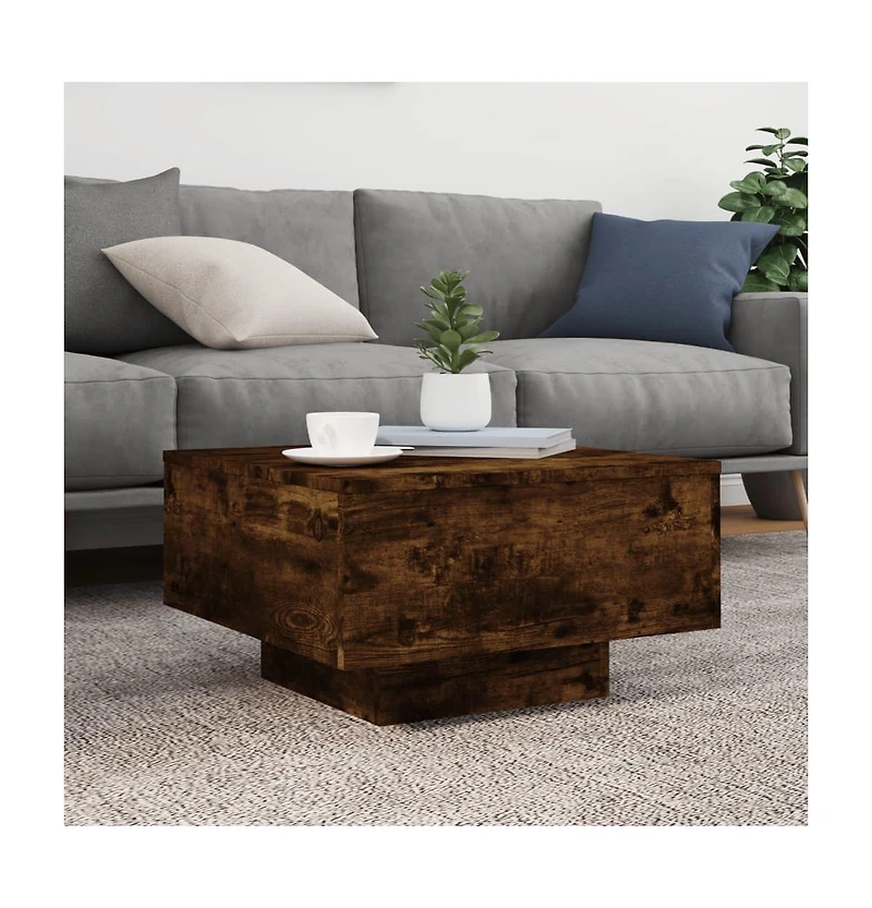 vidaXL Coffee Table with Led Lights Smoked Oak 21.7"x21.7"x12.2"