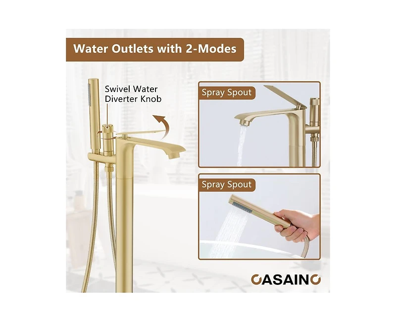 Casainc Freestanding Single Handle Floor Mounted Roman Tub Faucet Bathtub Filler with Hand Shower