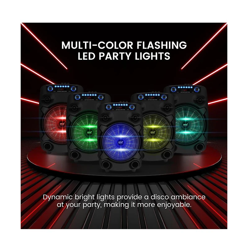 Pyle 12” Bluetooth Portable Pa Speaker with Wired Microphone, Party Lights & Rechargeable Battery