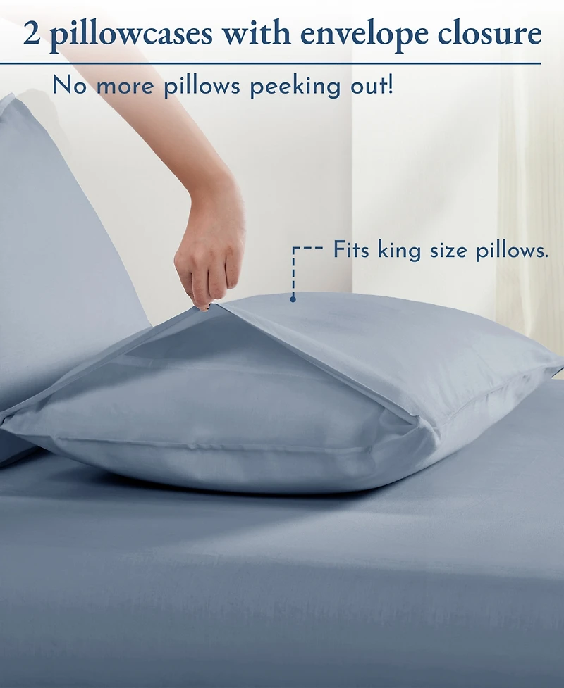 100% Organic Cotton Pillow Cases King Set Of 2, Soft & Cooling Percale Weave Pillowcases with envelope closure by California Design Den