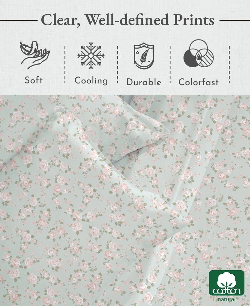 Floral Sheet Set Twin Xl, Soft 100% Cotton Sheets, Sateen, 3 Pc Deep Pocket Bedding Sheets & Pillowcase Set - Chic Floral