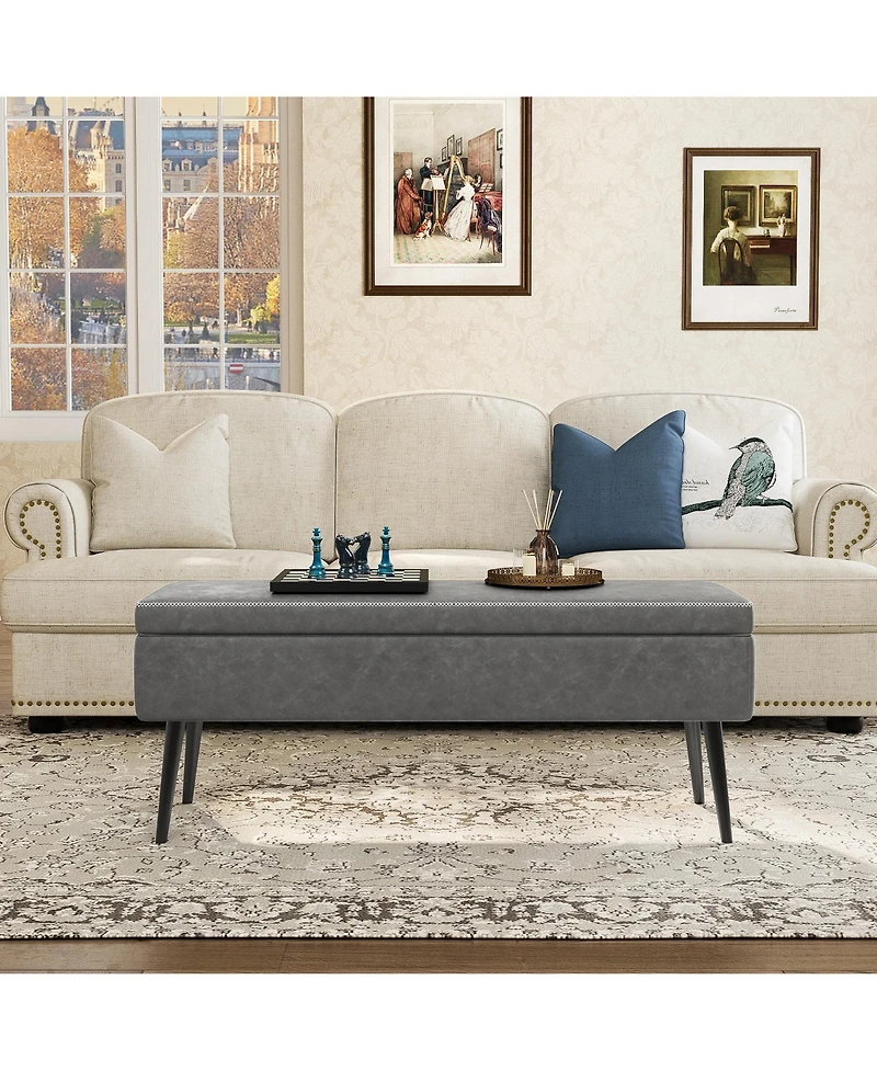 gaomon 47.7'' Mid-century Modern Upholstered Storage Bench with Solid Wood Legs