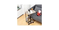 Rolling Bedside Table – Industrial Metal & Wood Tv Tray Table with Locking Casters for Sofa or Bed