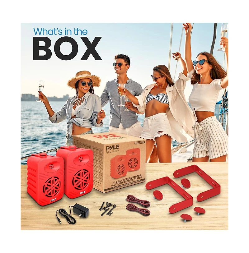 Pyle 4” 2-Way Indoor/Outdoor Bluetooth Wireless Speaker System - Waterproof, 300W Max Power, 1/2” Tweeter