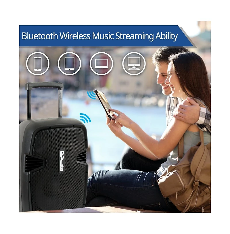 Pyle Wireless Portable Pa Speaker System-Compatible with Bluetooth,Active Loudspeaker,1000 Watt Powered 2-Way Waterproof Amplifier, 12” Subwoof