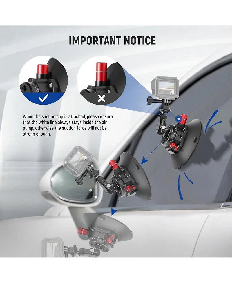 Neewer 6"/15.2cm Camera Suction Cup Mount with Ball Head Magic Arm, Metal Suction Cup Mount on Car Windshield Dash for Camera/Action Camera/Phone