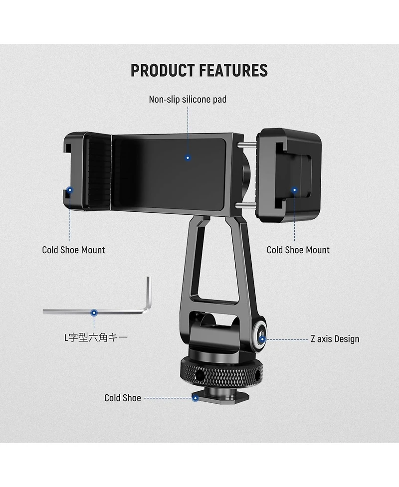 Neewer Metal Phone Tripod Mount with Cold Shoe Mounts, Freely Adjustable Joints Universal Phone Holder Compatible with iPhone 15 Pro Max Samsung Galax