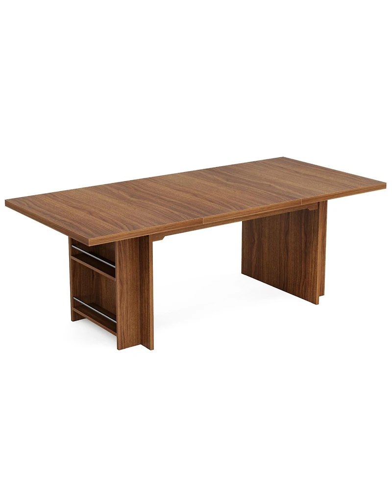 Tribesigns Farmhouse Dining Table for 6 to 8, 63-Inch Rectangular Wooden Kitchen with Storage, Industrial Dinner Shelves