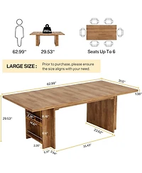 Tribesigns Farmhouse Dining Table for 6 to 8, 63-Inch Rectangular Wooden Kitchen Table with Storage, Industrial Dinner Table with Shelves