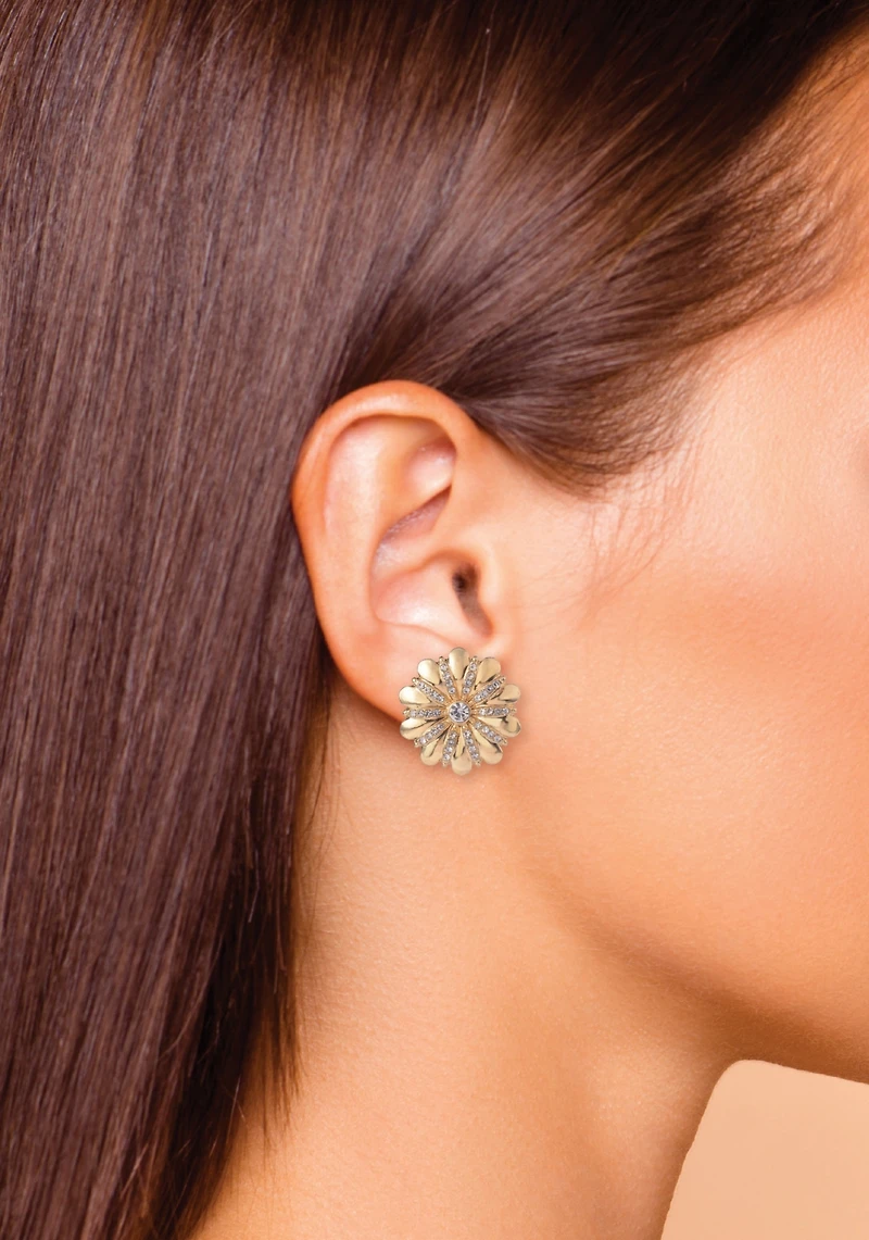 Laundry by Shelli Segal Gold Tone Flower Button Earrings