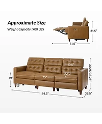 Hulala Home Milo 3-Piece Mid-Century Modern Power Sectional Sofa witn Adjustable Headrests and Tufted Backrest