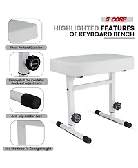 5 Core Keyboard Bench Piano Stool Thick Padded Seat Height Adjustable Keyboard Chair