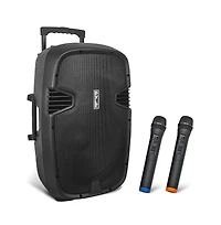 Pyle 1600 Watt, 15" Bluetooth Pa Speaker-Indoor/Outdoor Portable Sound System with (2) Uhf Wireless Microphones Rechargeable Battery, Audio Recor