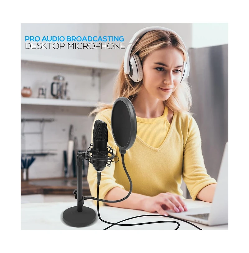 Pyle Usb Podcast Microphone Kit with Shock Mount, Pop Filter, Stand & White Aluminum Case