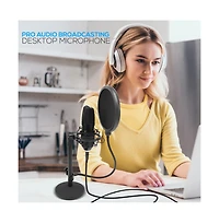 Pyle Usb Podcast Microphone Kit with Shock Mount, Pop Filter, Stand & White Aluminum Case