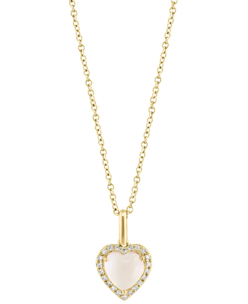 Effy Rose Quartz (1-5/8 ct. t.w.) & Diamond (1/10 ct. t.w.) Heart Halo 18" Pendant in 14k Gold
