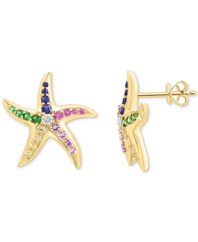 Effy Multi-Gemstone (5/8 ct. t.w.) & Diamond (1/10 ct. t.w.) Starfish Stud Earrings in 14k Gold