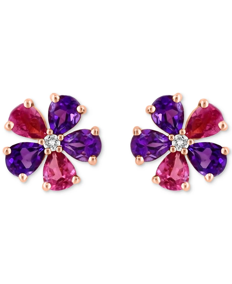 Effy Collection Multi Gemstone (1-1/2 ct. t.w.) & Diamond Accent Floral Stud Earrings in 14k Rose Gold
